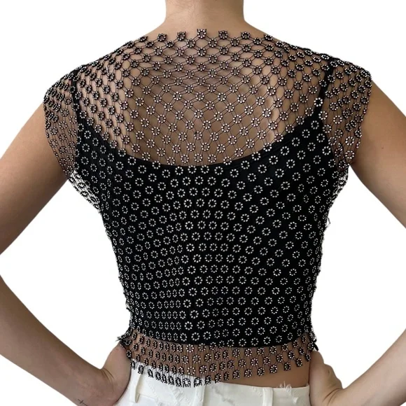 House of Harlow 1960 Rhinestone Sheer Top & Cami SET Black Beaded Revolve Medium - Picture 2 of 10